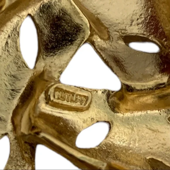 Vintage Butler Brutalist Modernist Gold Tone Demi Parure Signed Brooch - Picture 3 of 4